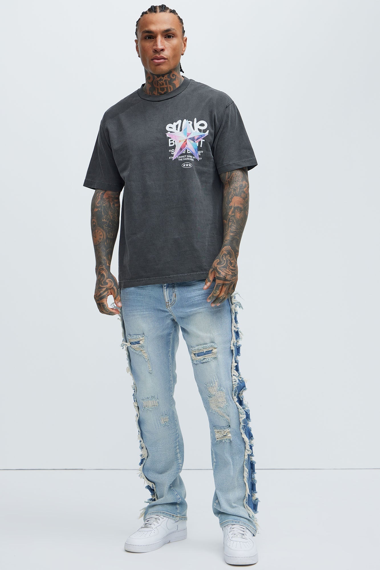 Track Stacked Skinny Flare Jeans - Medium Blue Wash Fashion Nova