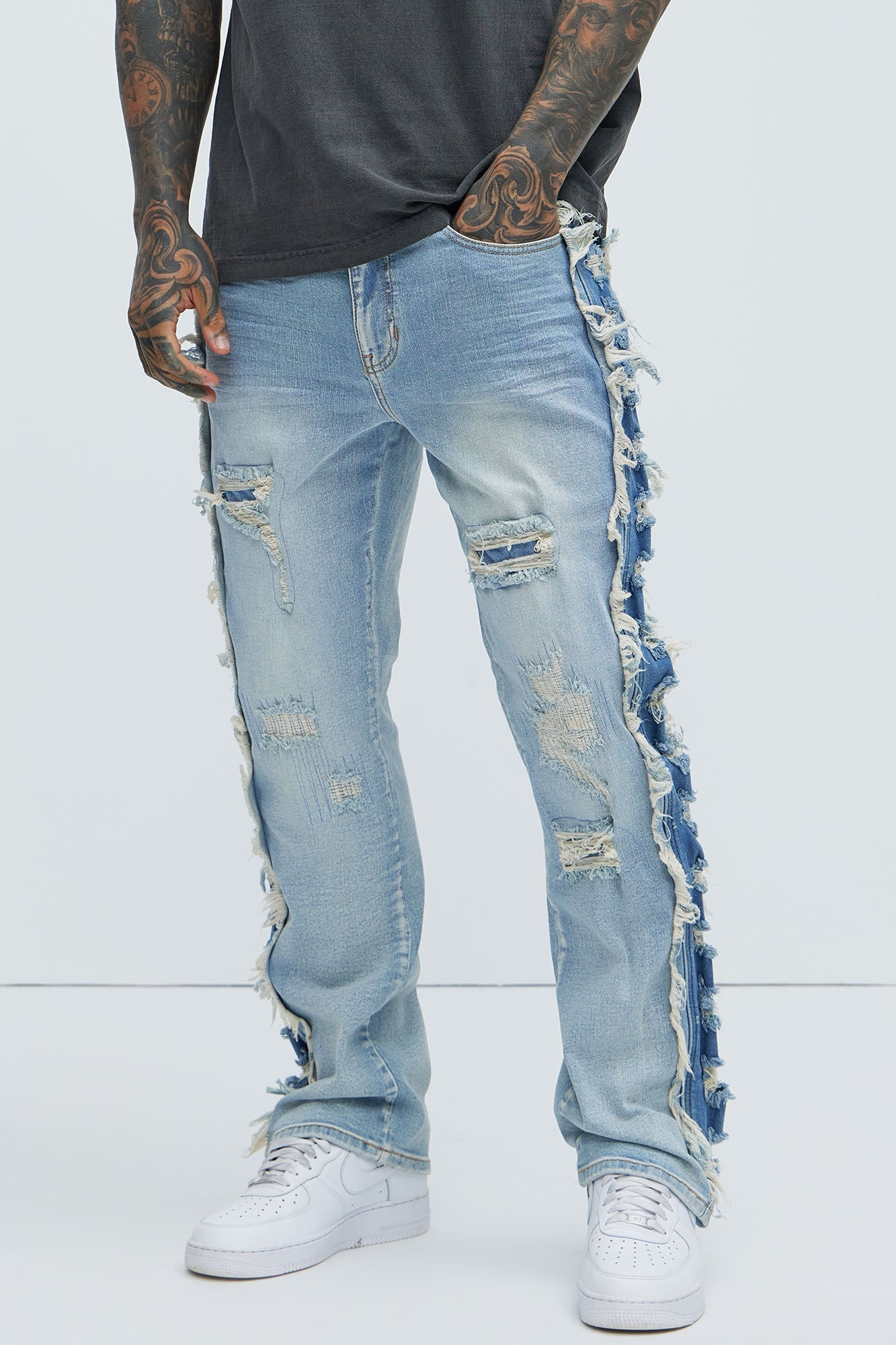 Track Stacked Skinny Flare Jeans - Medium Blue Wash Fashion Nova