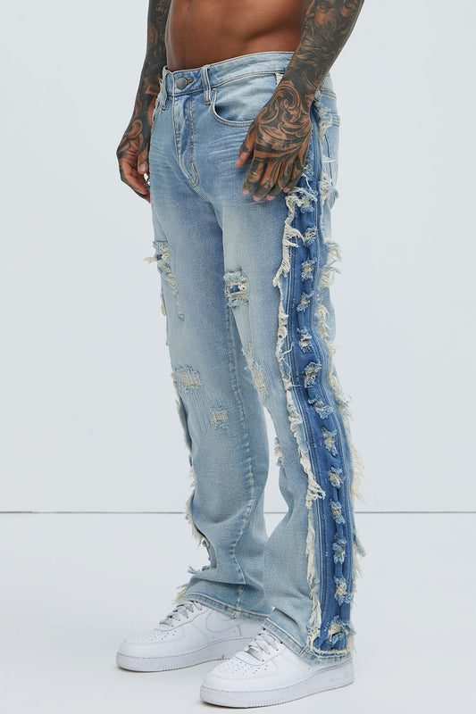 Track Stacked Skinny Flare Jeans - Medium Blue Wash Fashion Nova