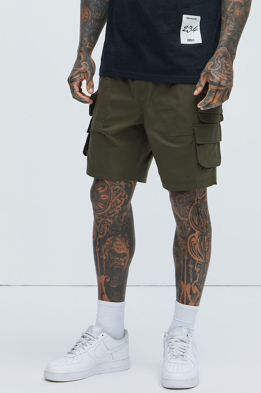 Catch Up Nylon Cargo Shorts - Olive Fashion Nova