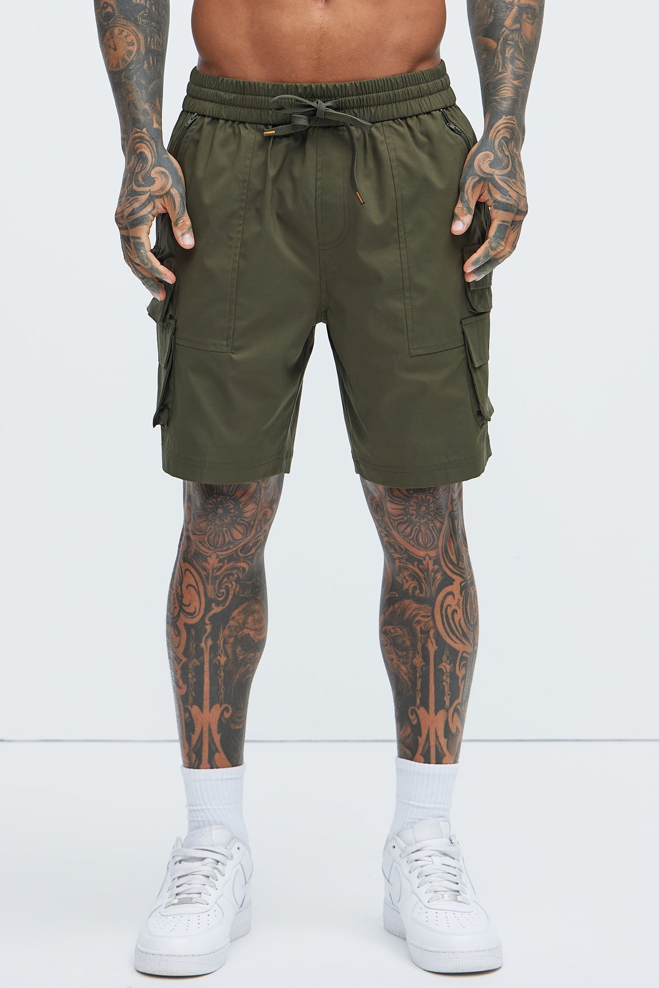 Catch Up Nylon Cargo Shorts - Olive Fashion Nova