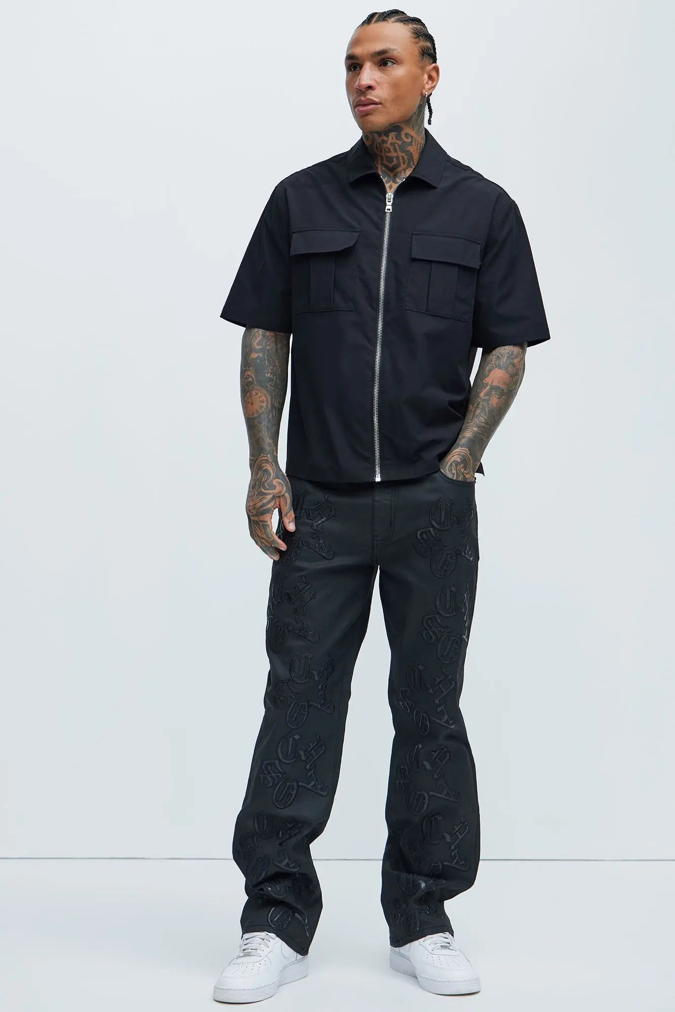 Chaos Embroidery Straight Jeans - Black Fashion Nova