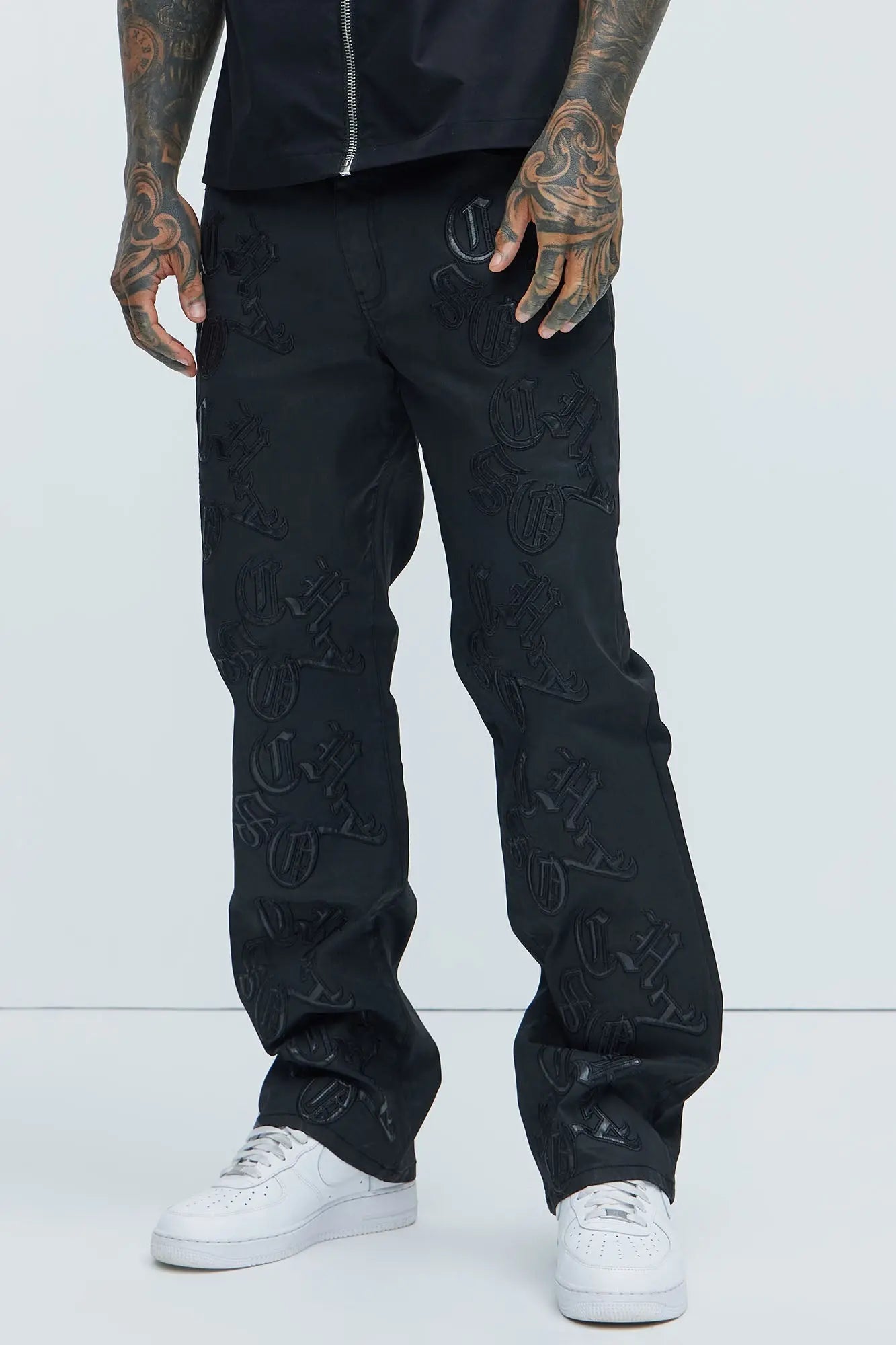 Chaos Embroidery Straight Jeans - Black Fashion Nova