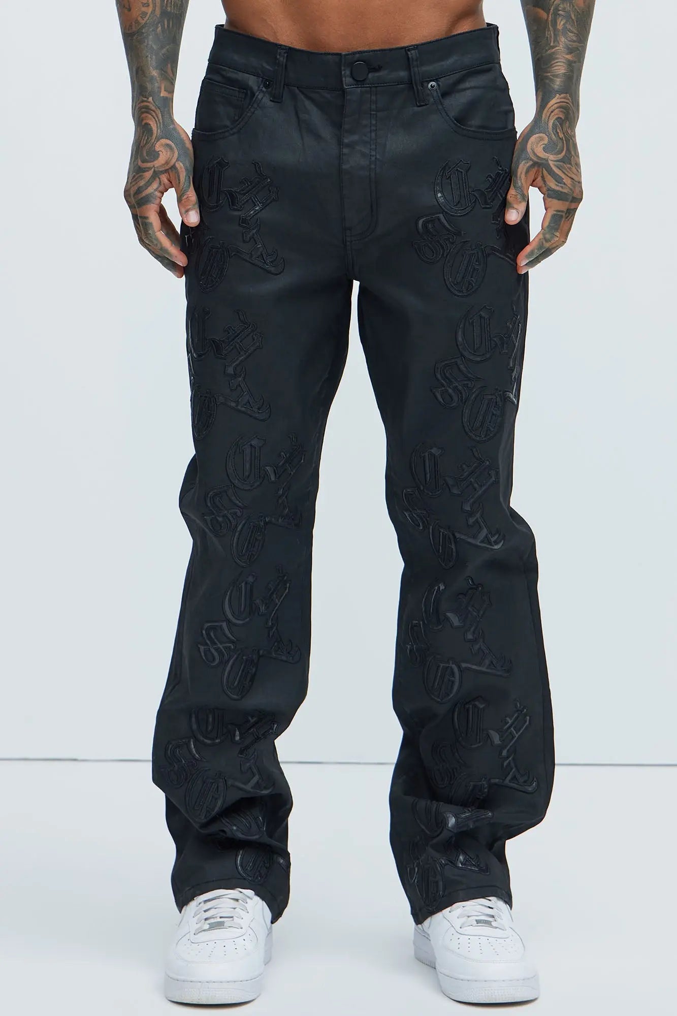 Chaos Embroidery Straight Jeans - Black Fashion Nova