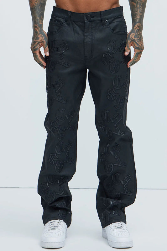 Chaos Embroidery Straight Jeans - Black Fashion Nova