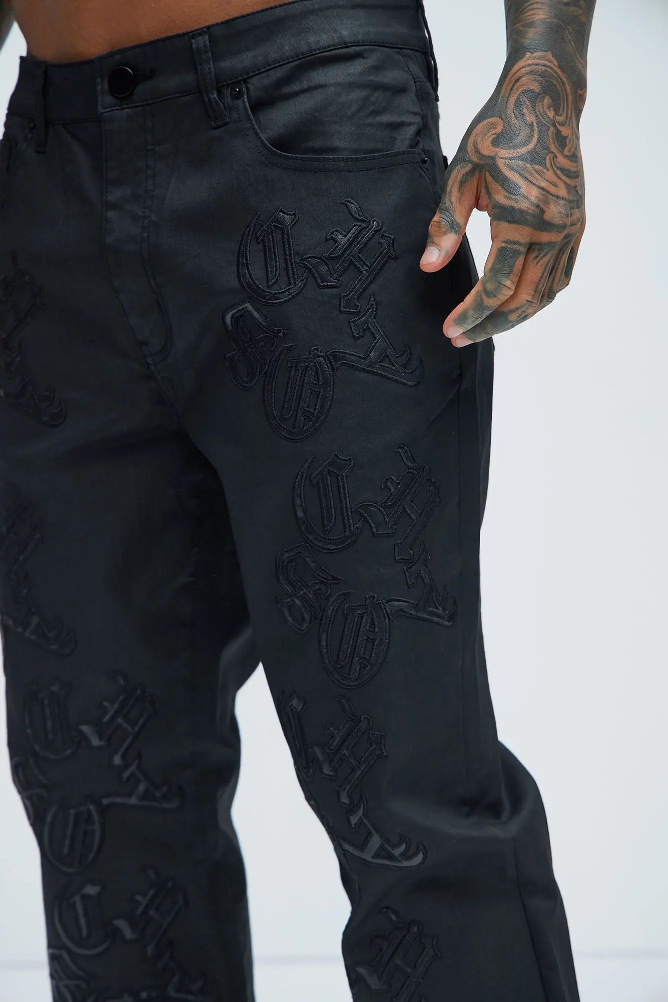 Chaos Embroidery Straight Jeans - Black Fashion Nova