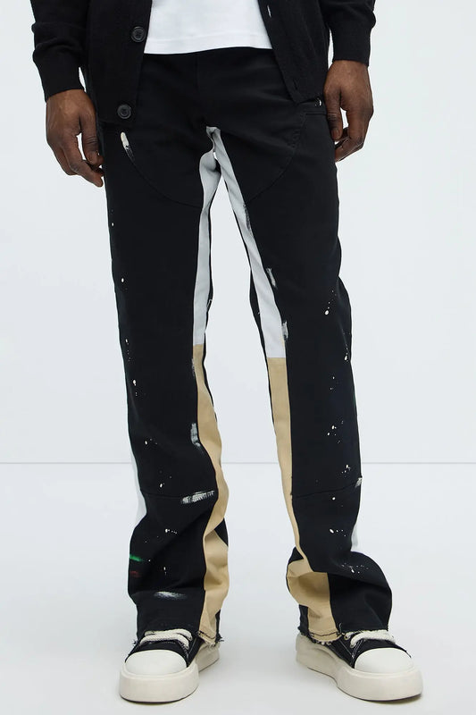 Both Ways Slim Stacked Flared Pants - Black/combo Fashion Nova