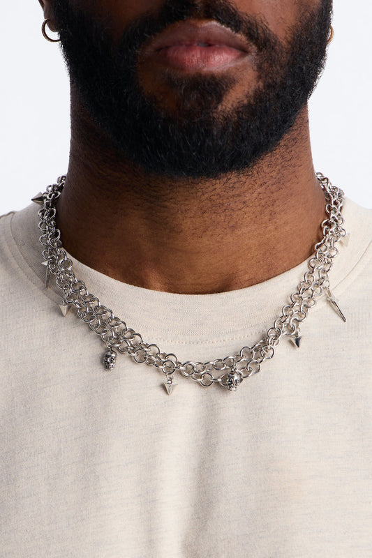 Grim Rebel Double Layered Necklace - Silver Fashion Nova