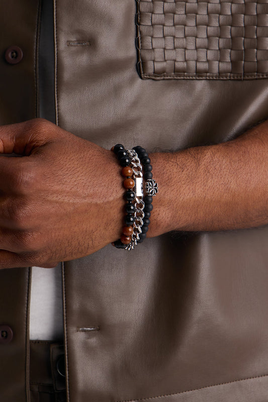 Faith In Beads Bracelet Set - Silver Fashion Nova