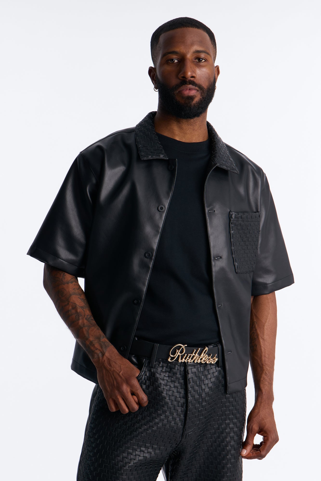 Ruthless Script Buckle Belt - Black/Gold Fashion Nova