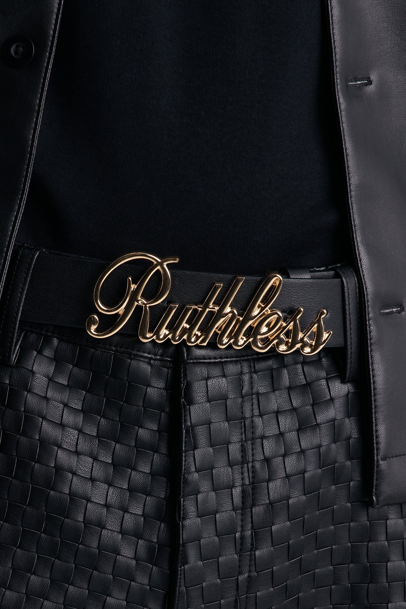 Ruthless Script Buckle Belt - Black/Gold Fashion Nova