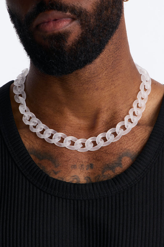 Thick Frosted Cuban Chain Necklace - Clear Fashion Nova