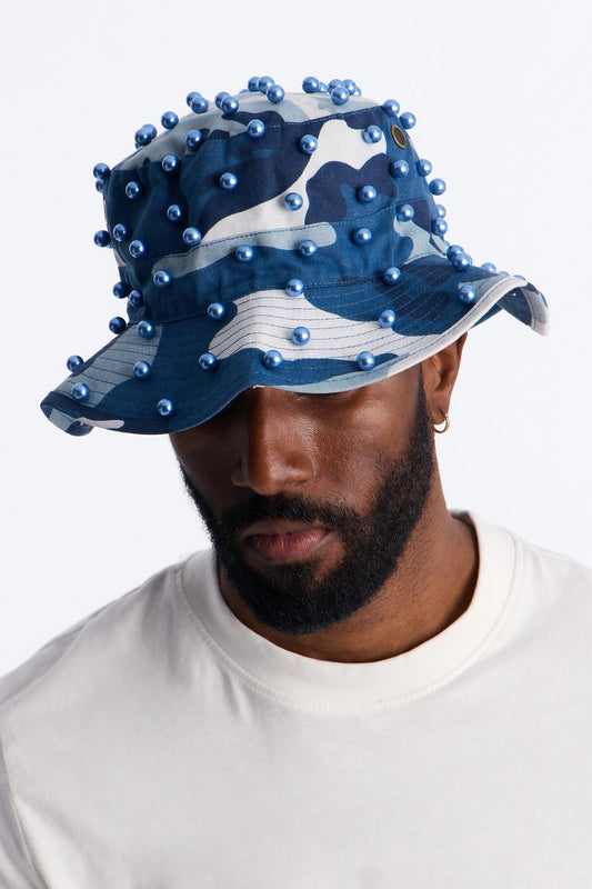Camo Pearled Bucket Hat - Blue/combo Fashion Nova
