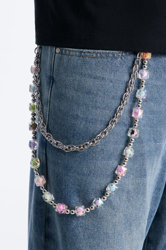 Dice and Chain Layered Pant Chain - Silver/Combo Fashion Nova