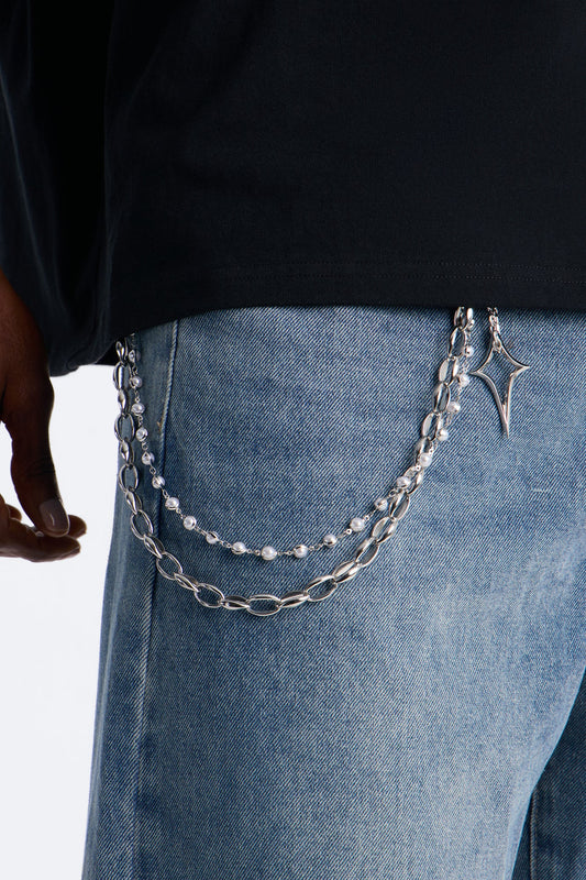Star Sound Eclipse Layered Pant Chain - Silver Fashion Nova