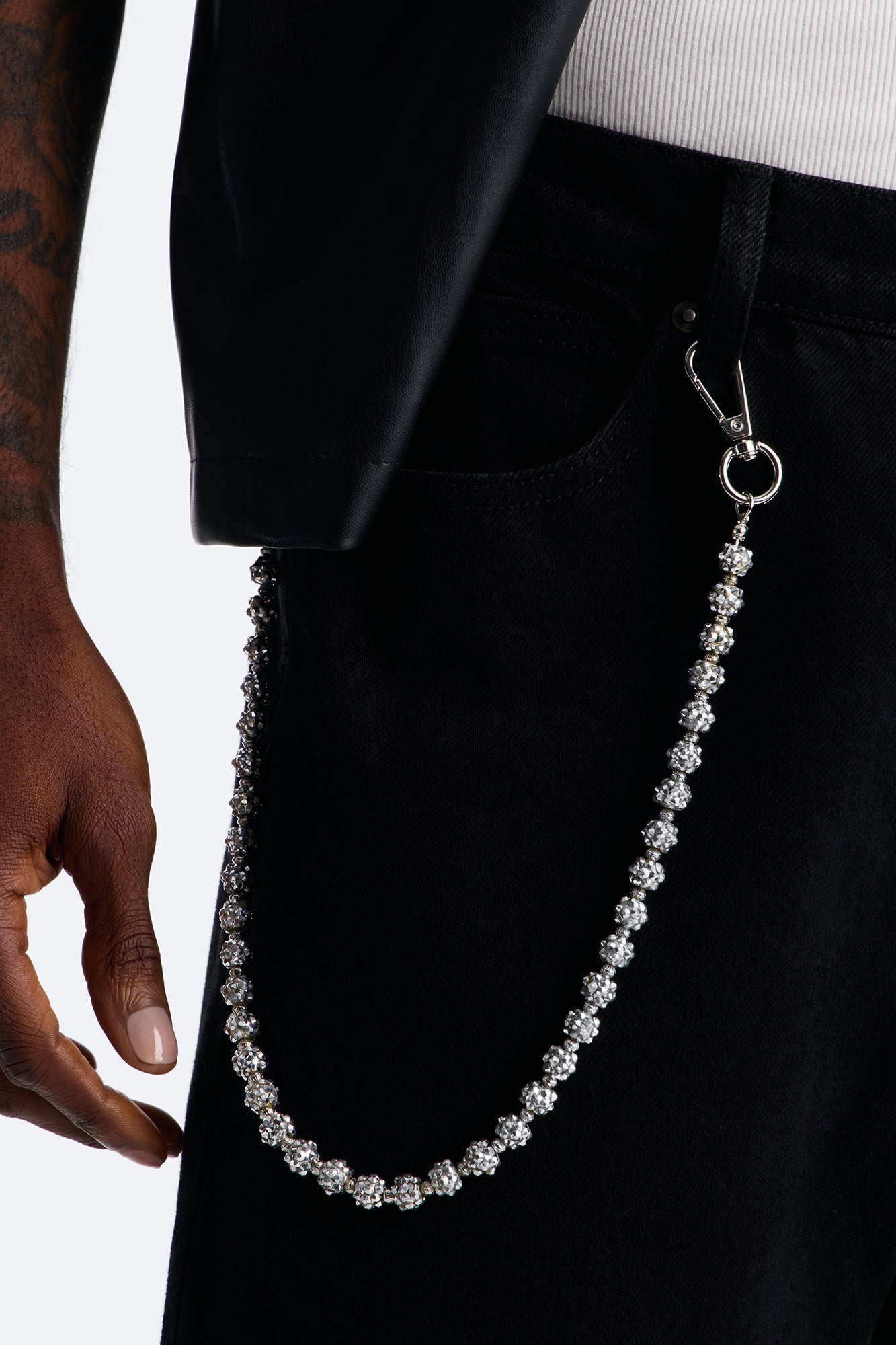Flash Out Iced Beaded Pant Chain - Silver Fashion Nova
