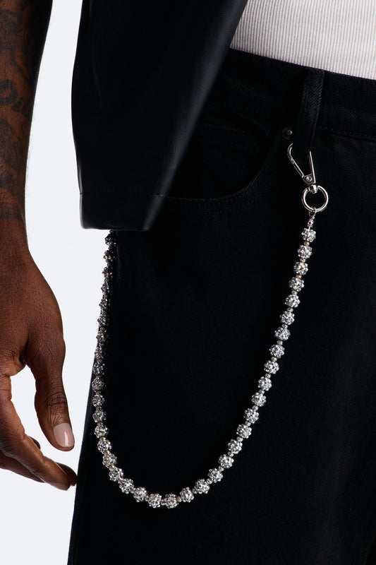 Flash Out Iced Beaded Pant Chain - Silver Fashion Nova