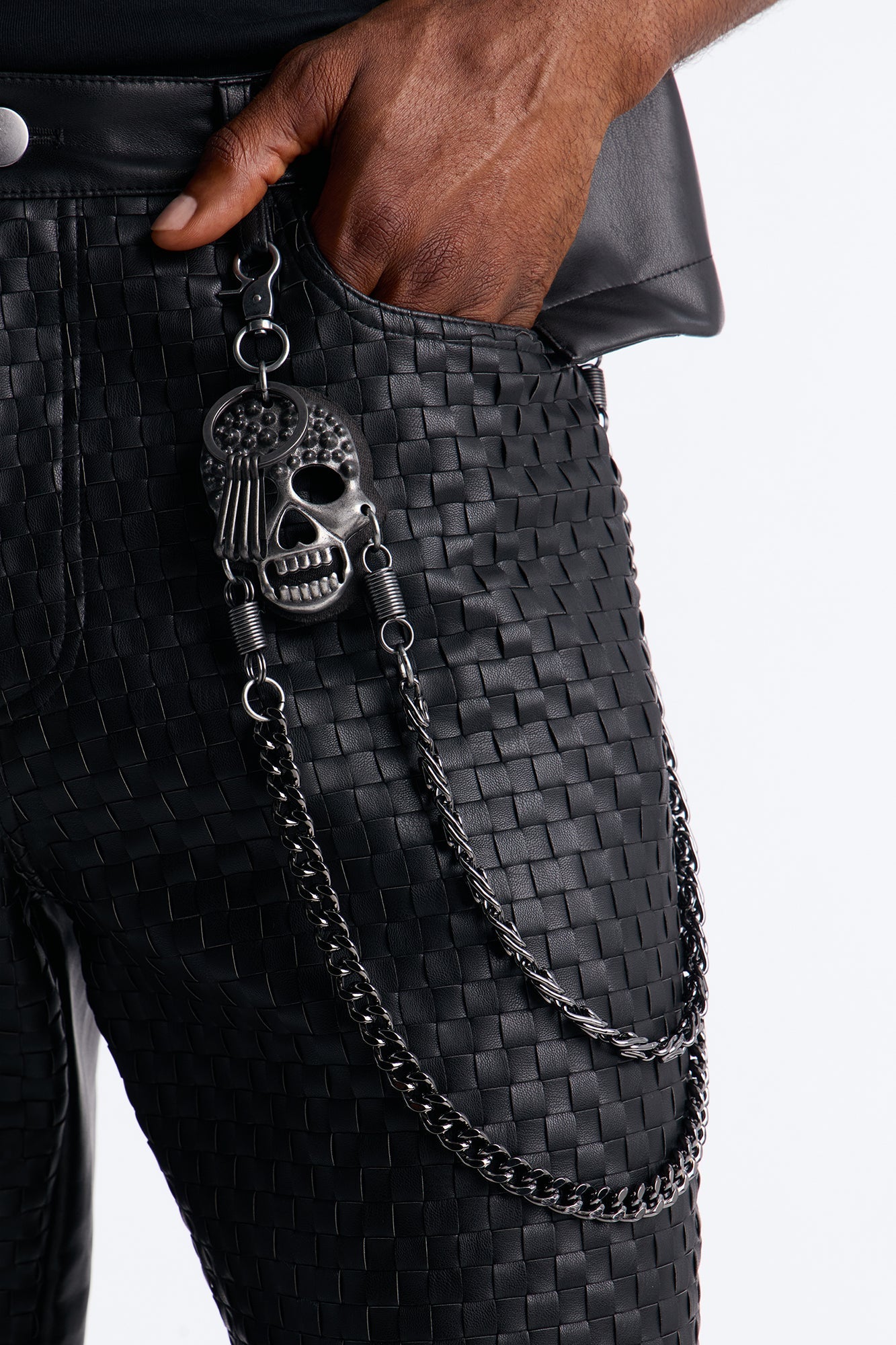 Spiked Skull Chain Link Layered Pant Chain - Gunmetal Fashion Nova