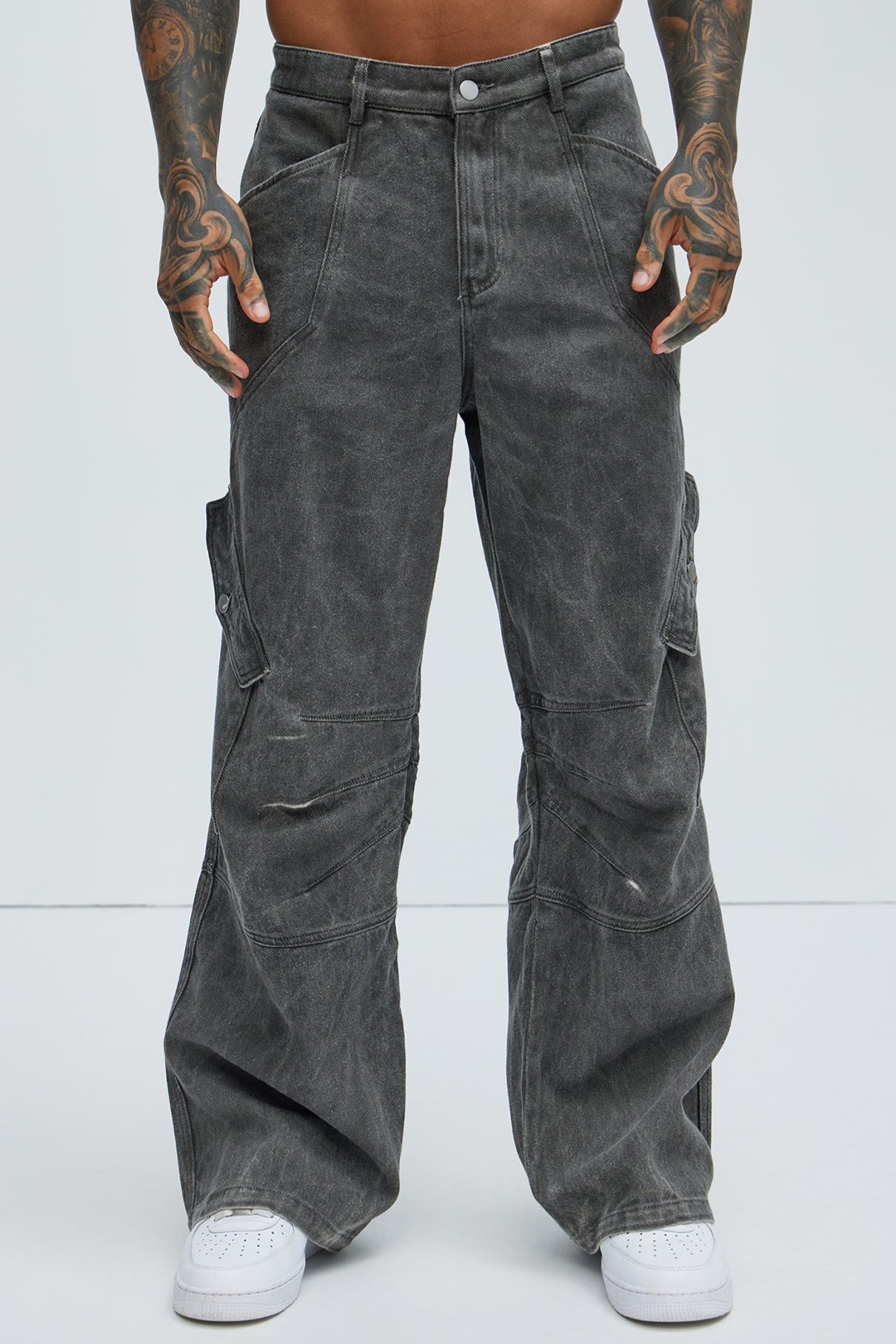 Overdyed Utility Baggy Cargo Pants - Grey Fashion Nova