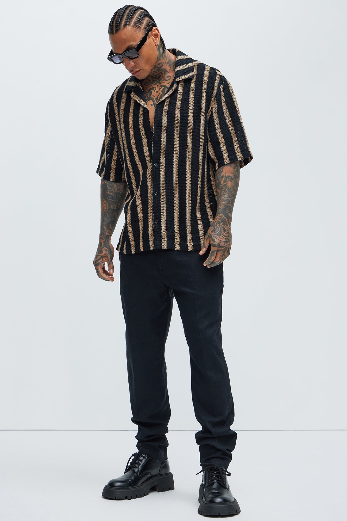Peyton Textured Shirt - Black/combo Fashion Nova