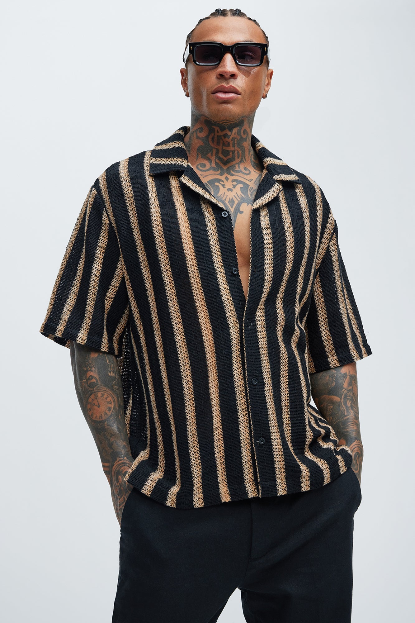 Peyton Textured Shirt - Black/combo Fashion Nova