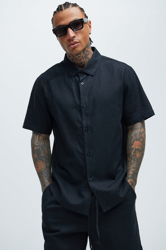 Bahamas Linen Classic Button Up Shirt - Black Fashion Nova