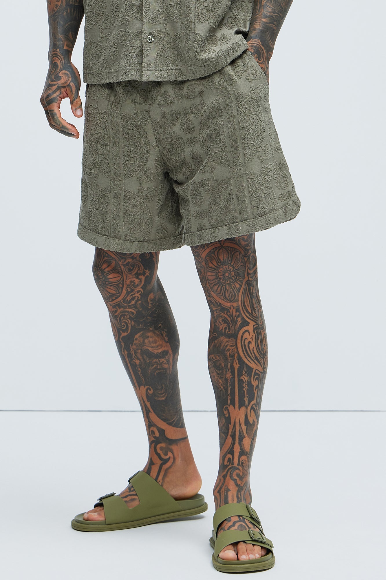 Link Textured Shorts - Olive Fashion Nova