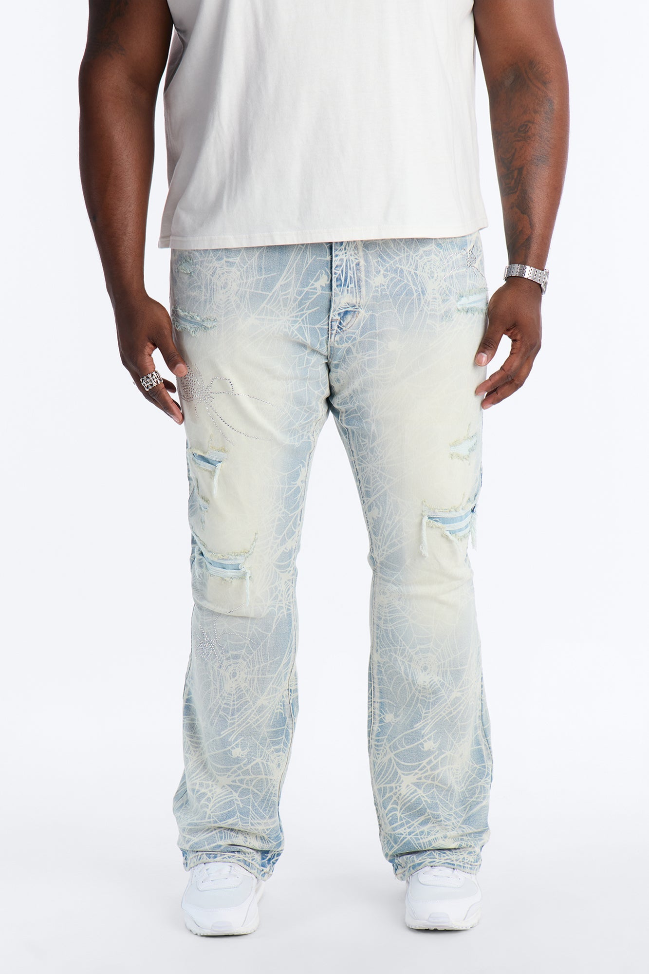 Stacked Skinny Flare Eternal Jeweled Web Jean - Light Wash Fashion Nova