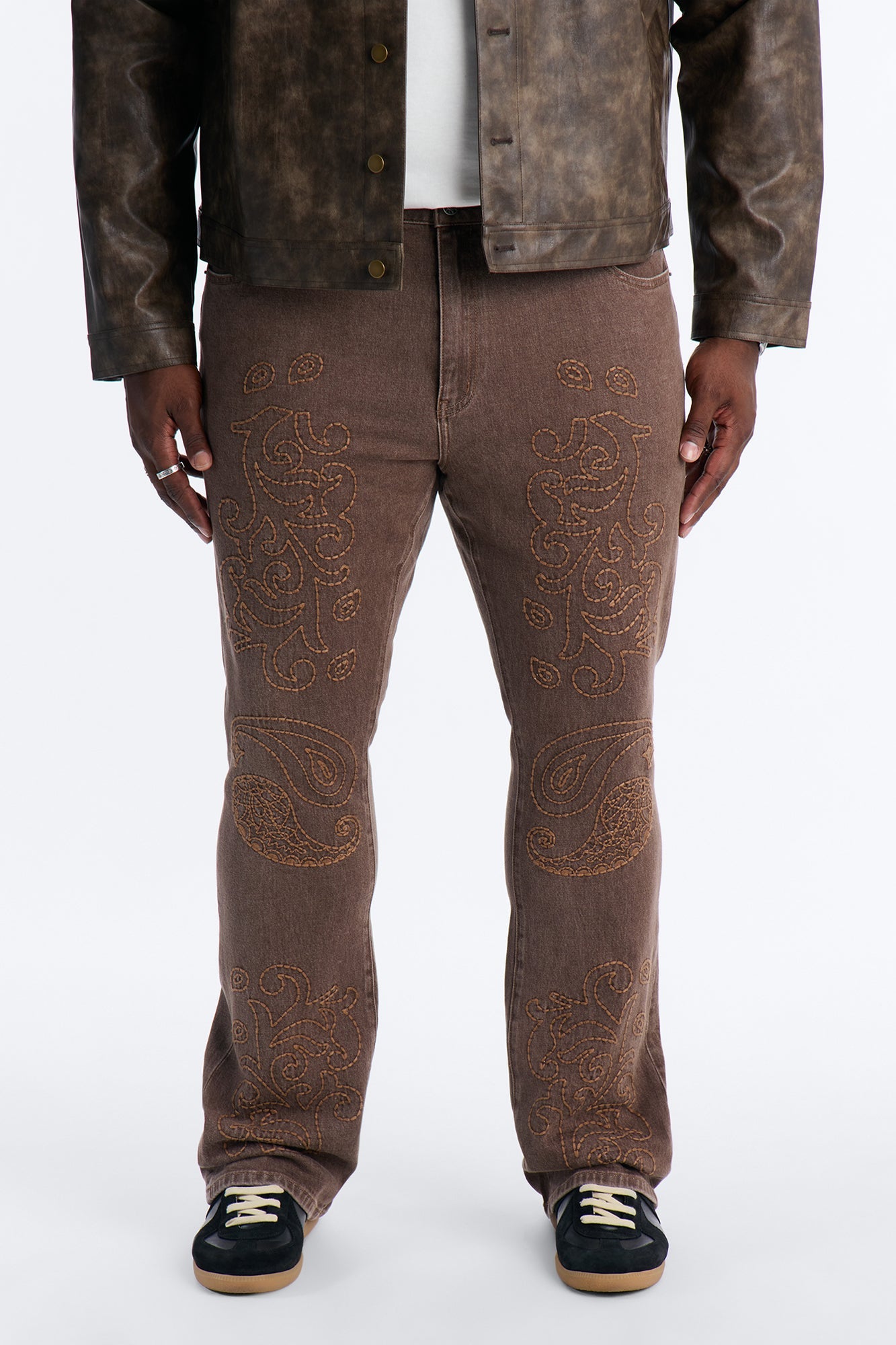 Stacked Skinny Flare Paisley Rodeo Jean - Brown Fashion Nova