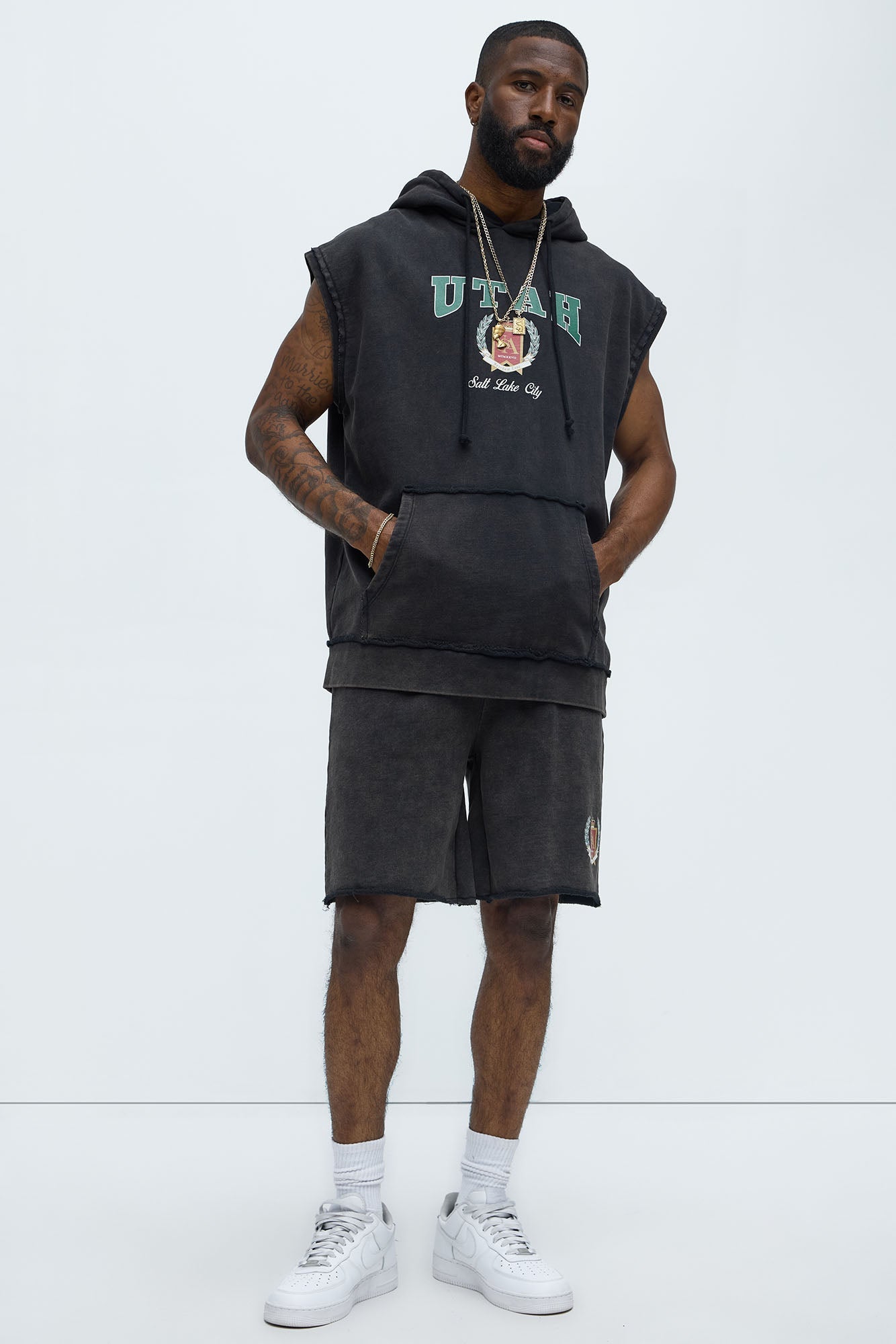 Utah Sleeveless Hoodie - Black Fashion Nova