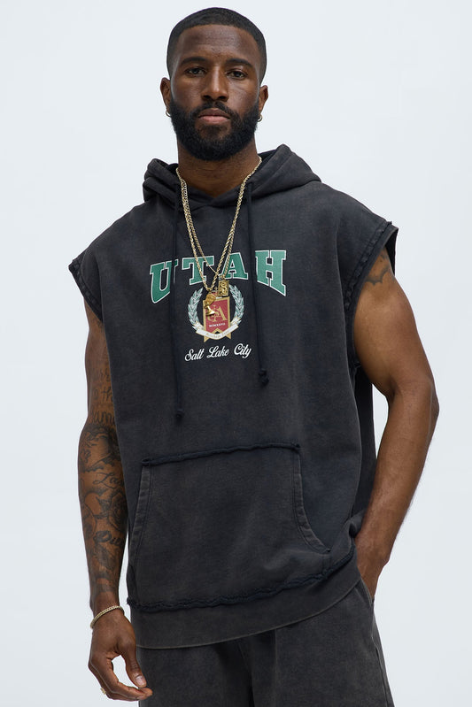 Utah Sleeveless Hoodie - Black Fashion Nova