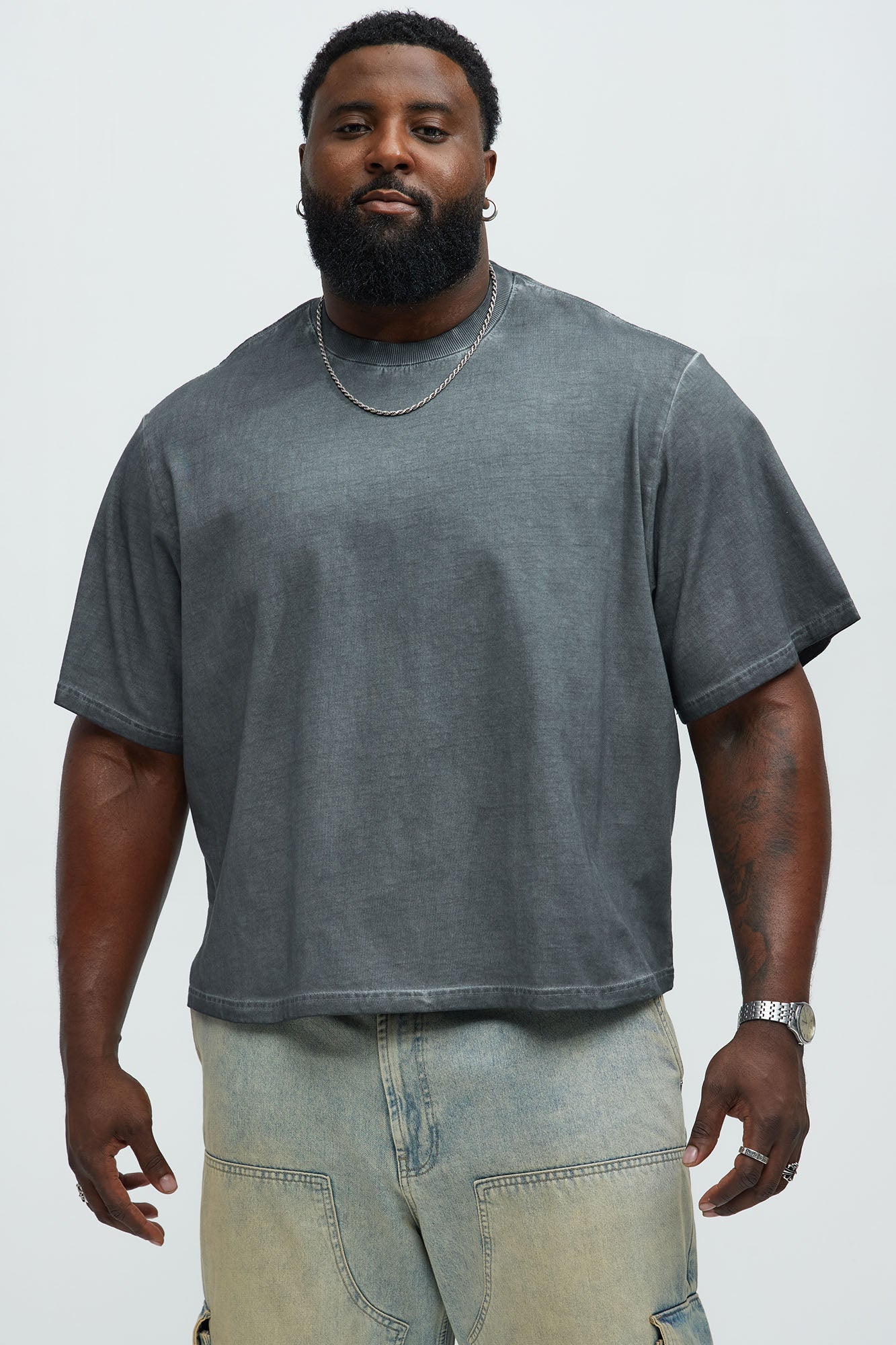 Tinted Wash Boxy Cropped Heavyweight Short Sleeve Tee - Grey Fashion Nova