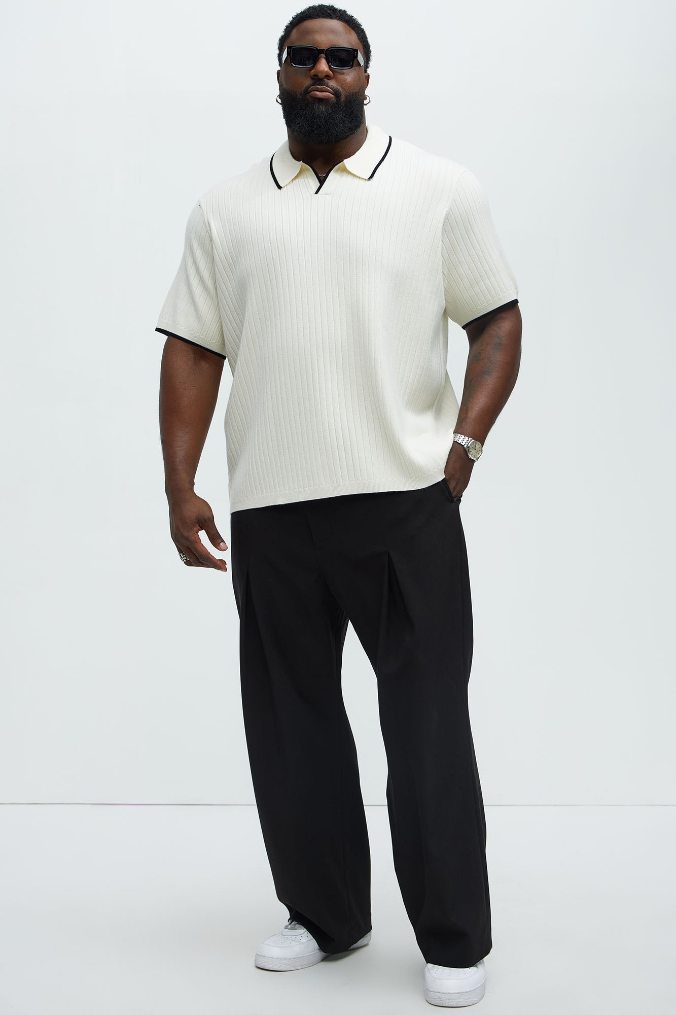 Garrison Knitted Johnny Collar Short Sleeve Polo - Cream/combo Fashion Nova