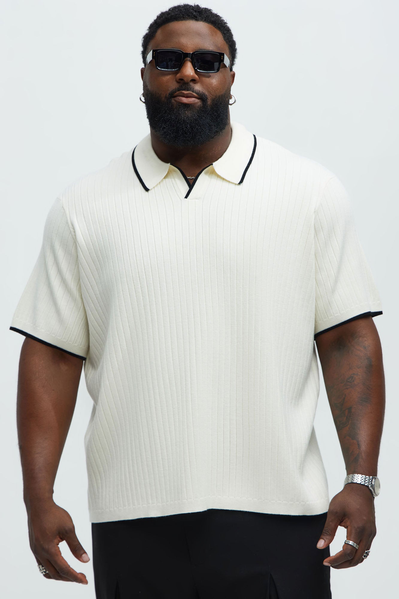 Garrison Knitted Johnny Collar Short Sleeve Polo - Cream/combo Fashion Nova