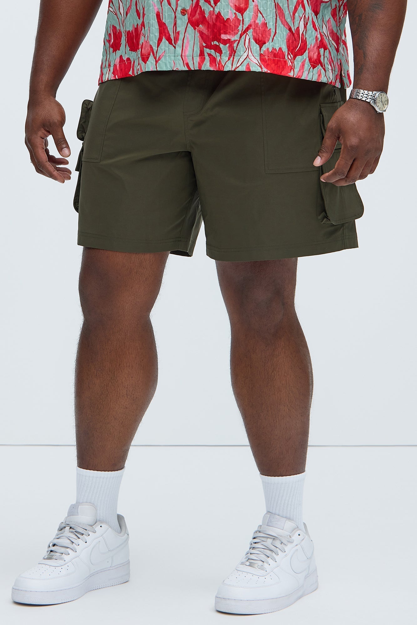 Catch Up Nylon Cargo Shorts - Olive Fashion Nova