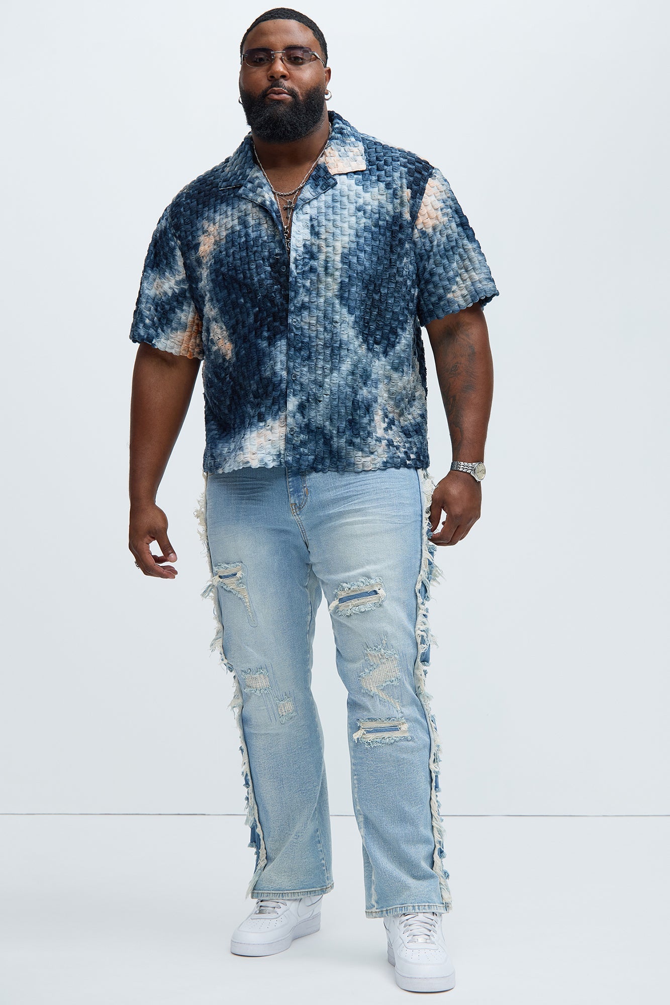 Crusin Textured Shirt - Blue/combo Fashion Nova