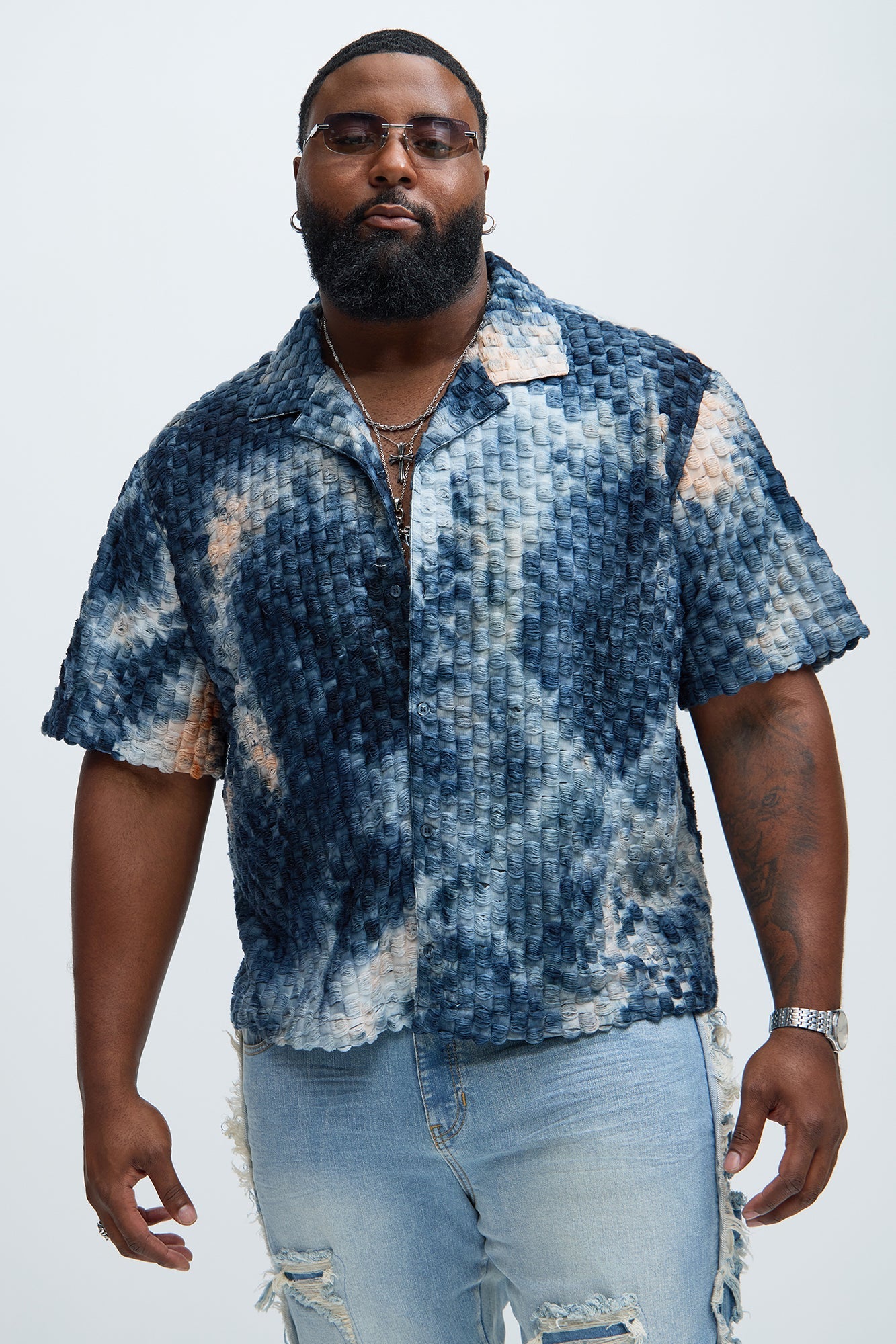 Crusin Textured Shirt - Blue/combo Fashion Nova