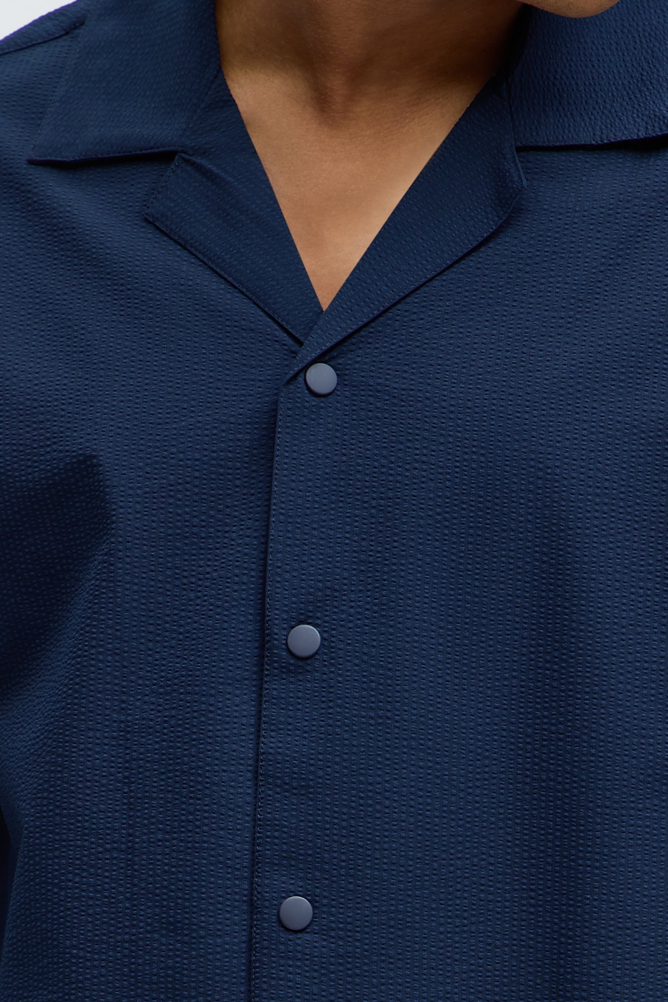 Seersucker Short Sleeve Cuban Collar Shirt - Navy Fashion Nova