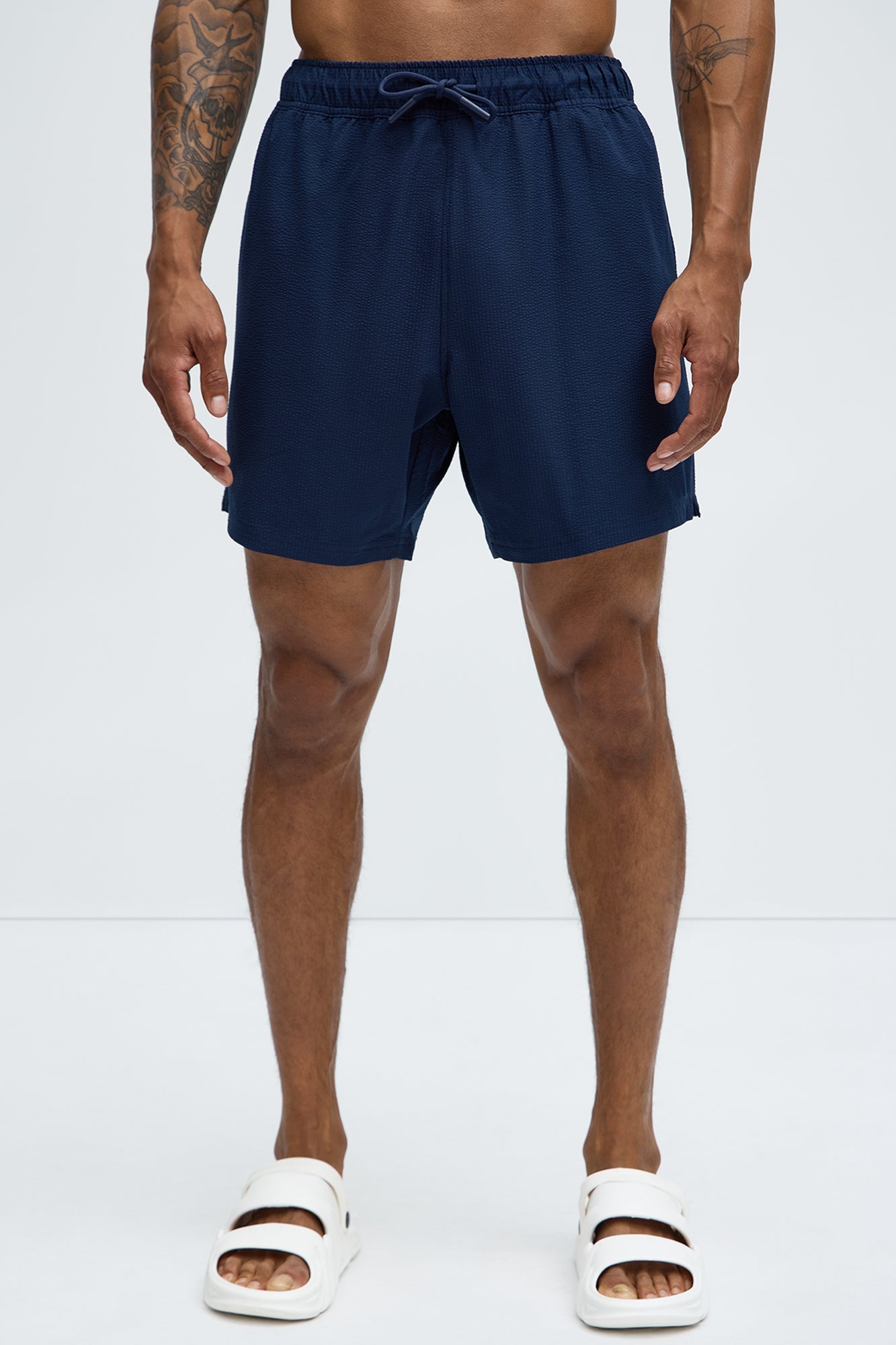 Seersucker Swim Trunk 6″ - Navy Fashion Nova