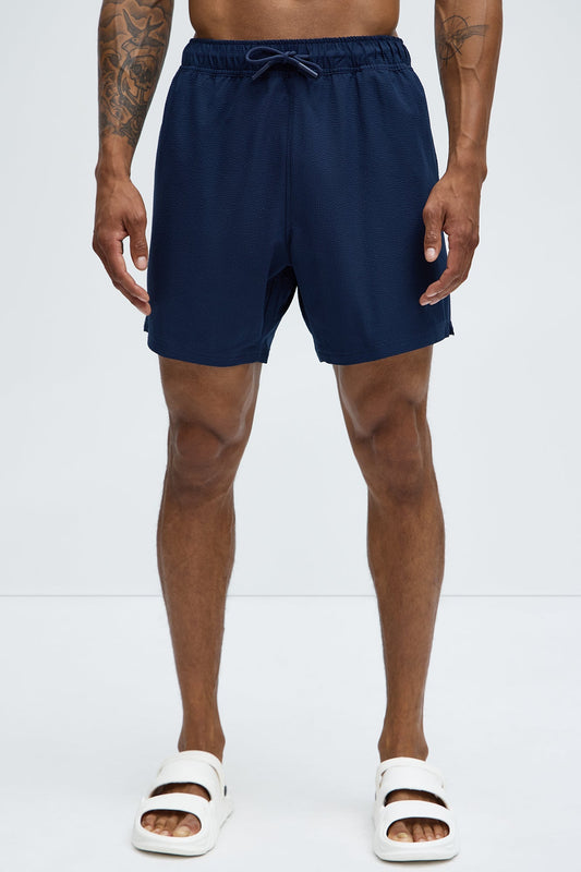 Seersucker Swim Trunk 6″ - Navy Fashion Nova
