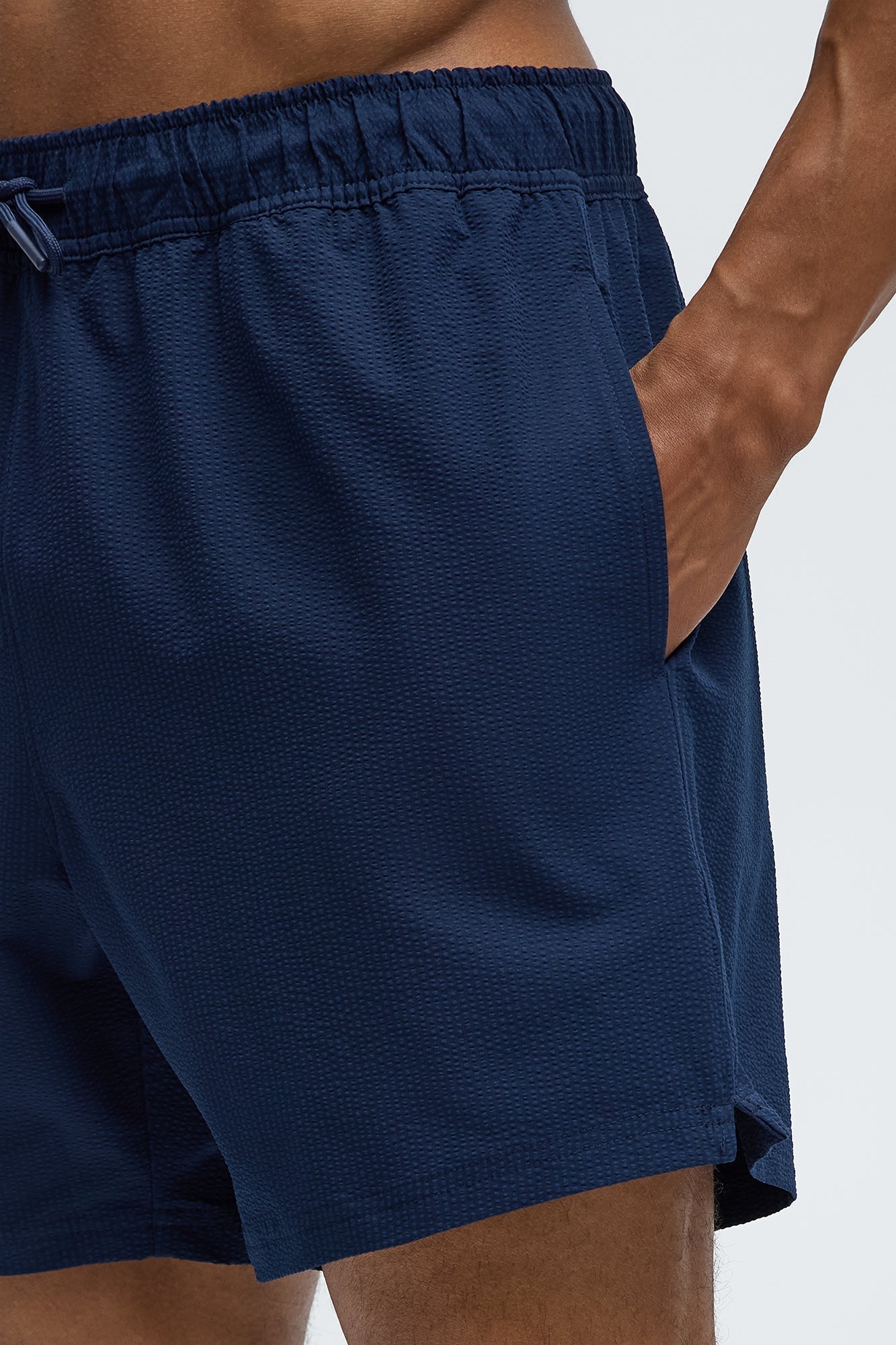 Seersucker Swim Trunk 6″ - Navy Fashion Nova