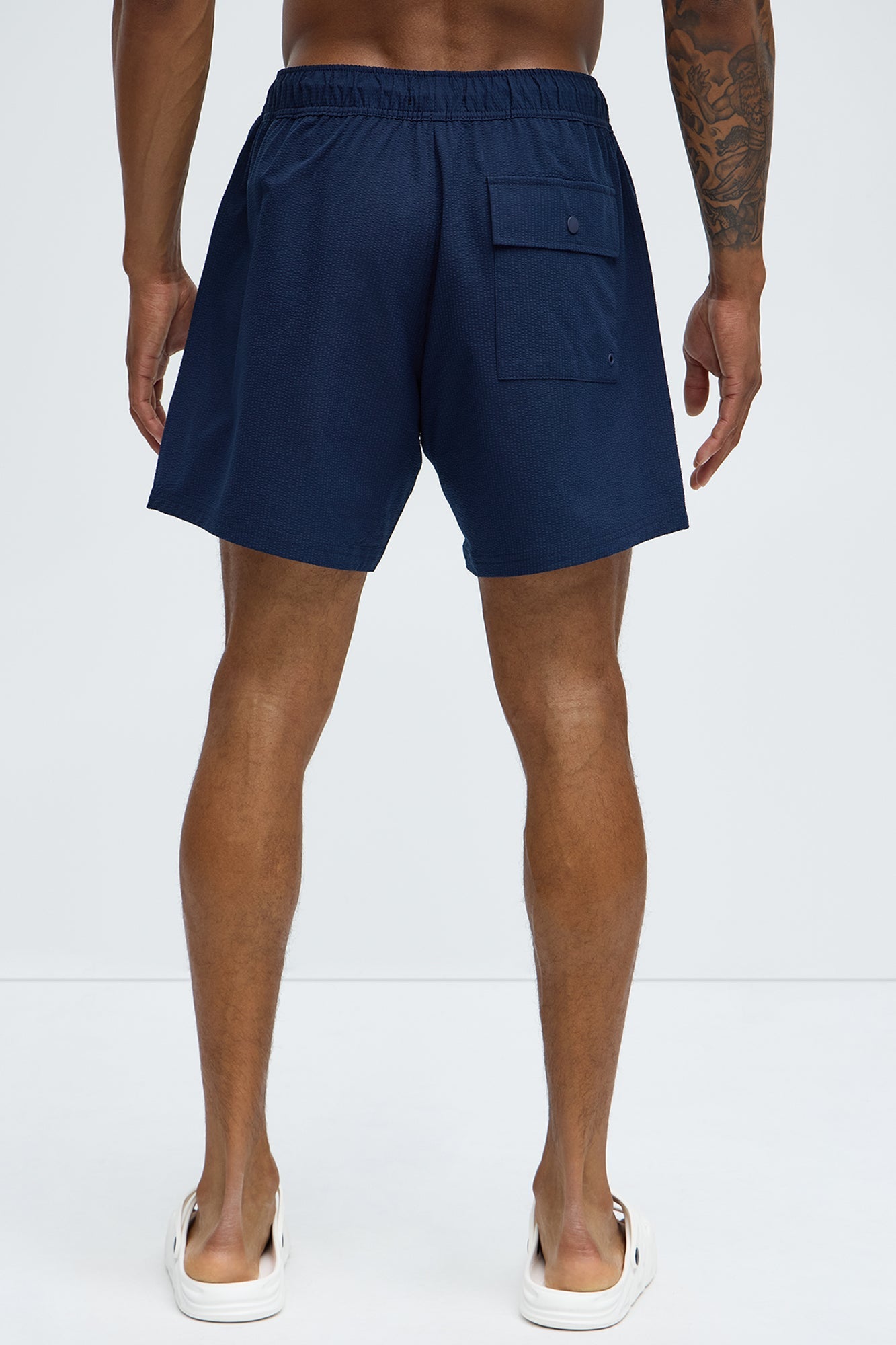 Seersucker Swim Trunk 6″ - Navy Fashion Nova