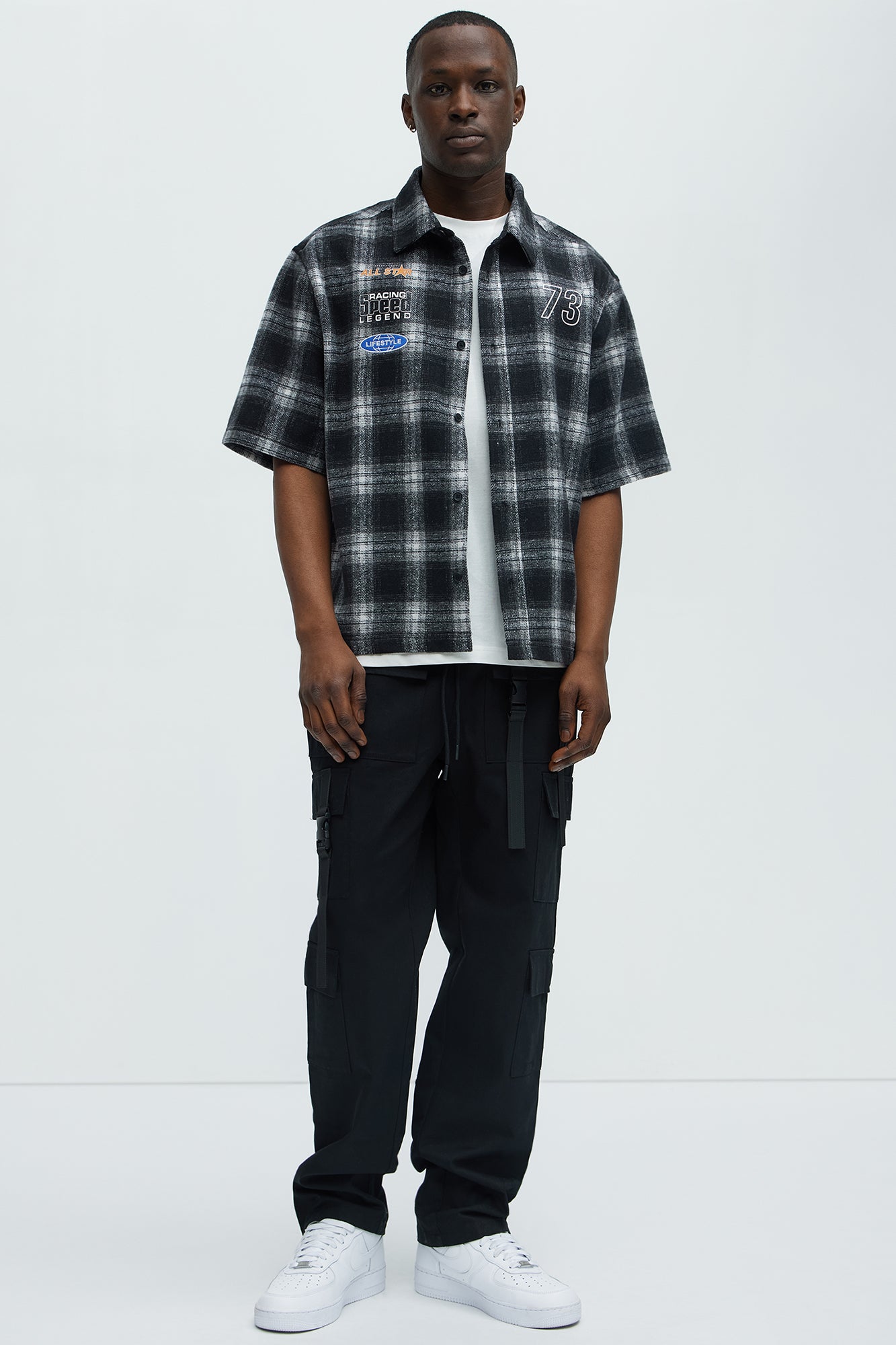 All Star Plaid Button Down Cropped Short Sleeve Shirt - Black/combo Fashion Nova