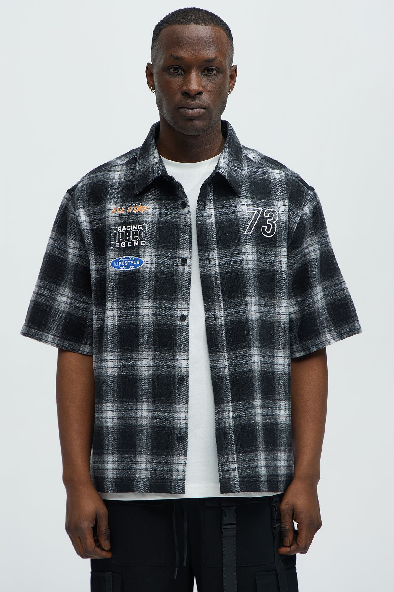 All Star Plaid Button Down Cropped Short Sleeve Shirt - Black/combo Fashion Nova