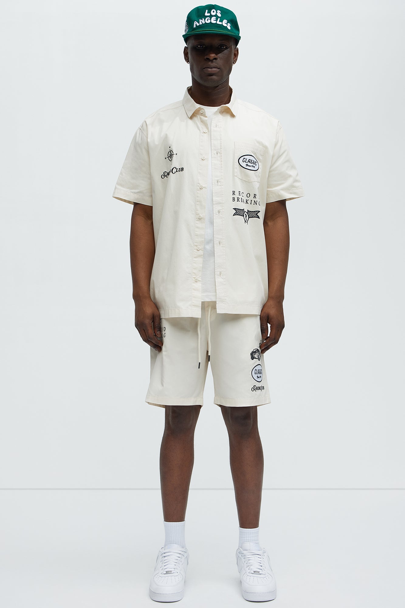 Racing Club Short Sleeve Button Up Shirt - Cream Fashion Nova