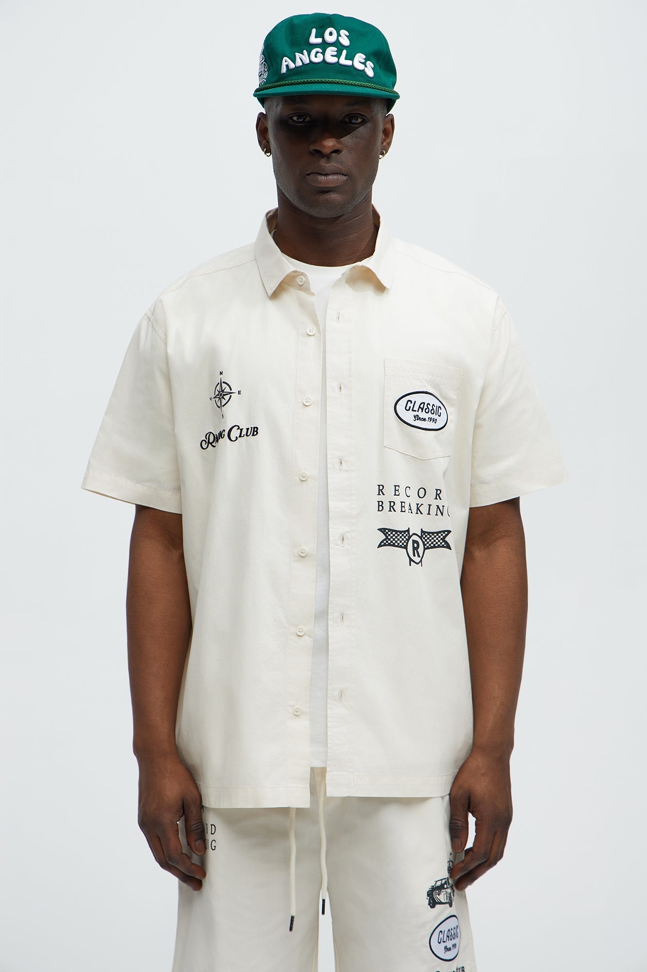 Racing Club Short Sleeve Button Up Shirt - Cream Fashion Nova