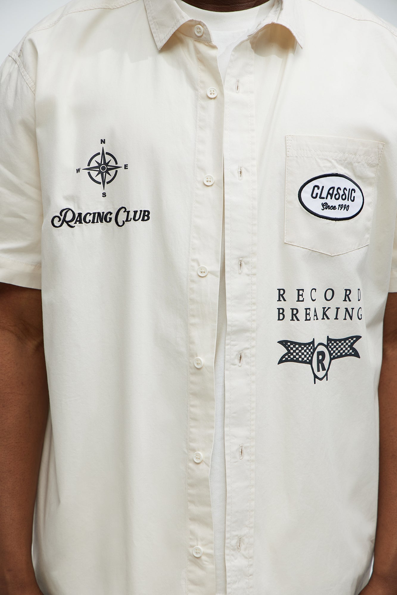 Racing Club Short Sleeve Button Up Shirt - Cream Fashion Nova
