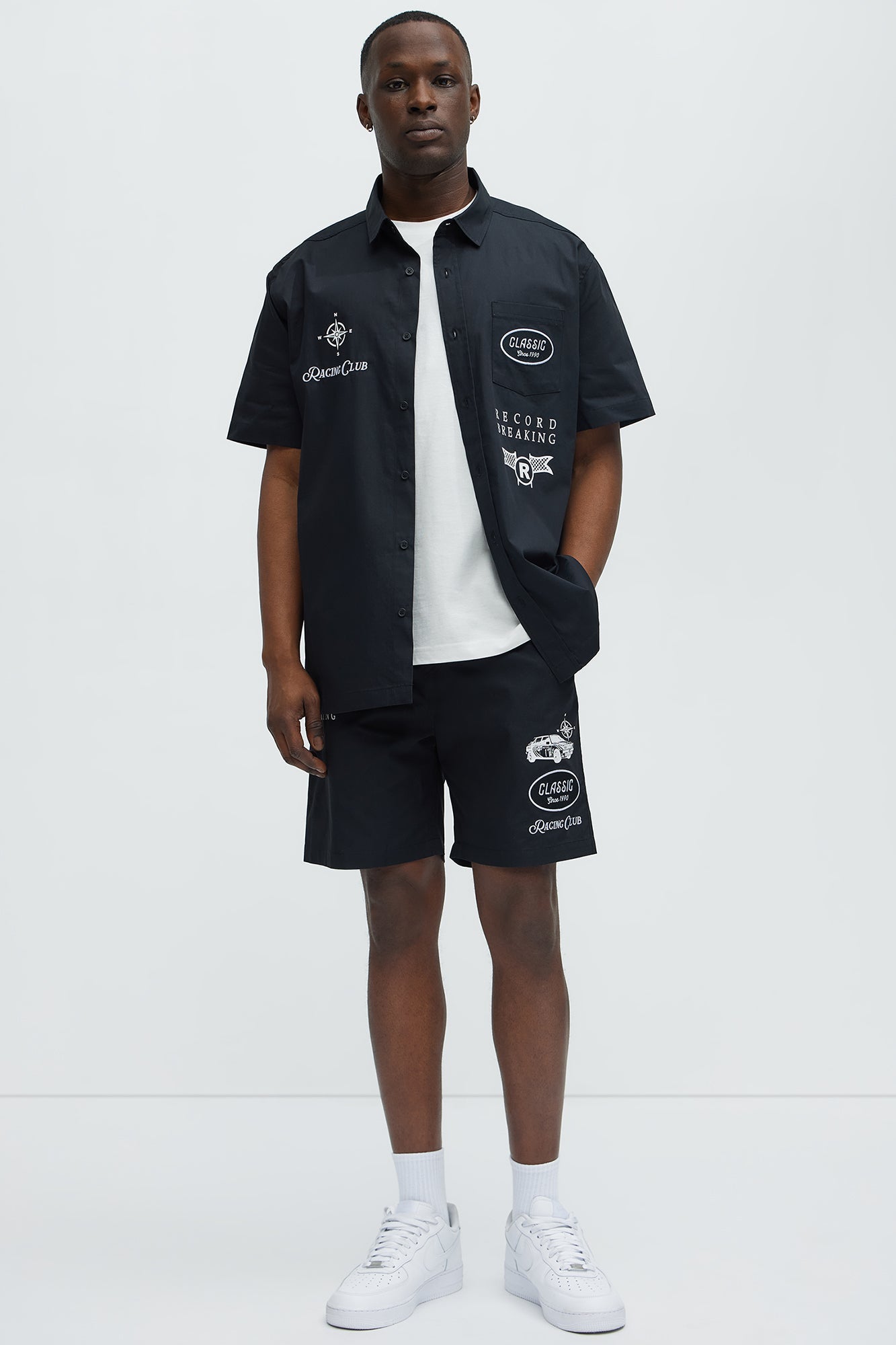 Racing Club Relaxed Drawstring Shorts - Black Fashion Nova