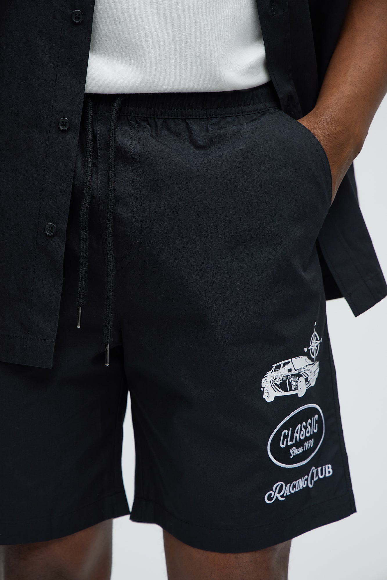 Racing Club Relaxed Drawstring Shorts - Black Fashion Nova