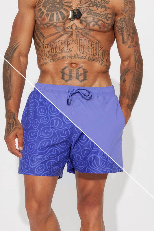 Good Day Print Change Swim Trunk 6″ - Purple Fashion Nova